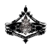 Sterling Silver 10K 14K 18K Personalized Engraved 2CT Natural Black Rutilated Quartz Engagement Ring Set