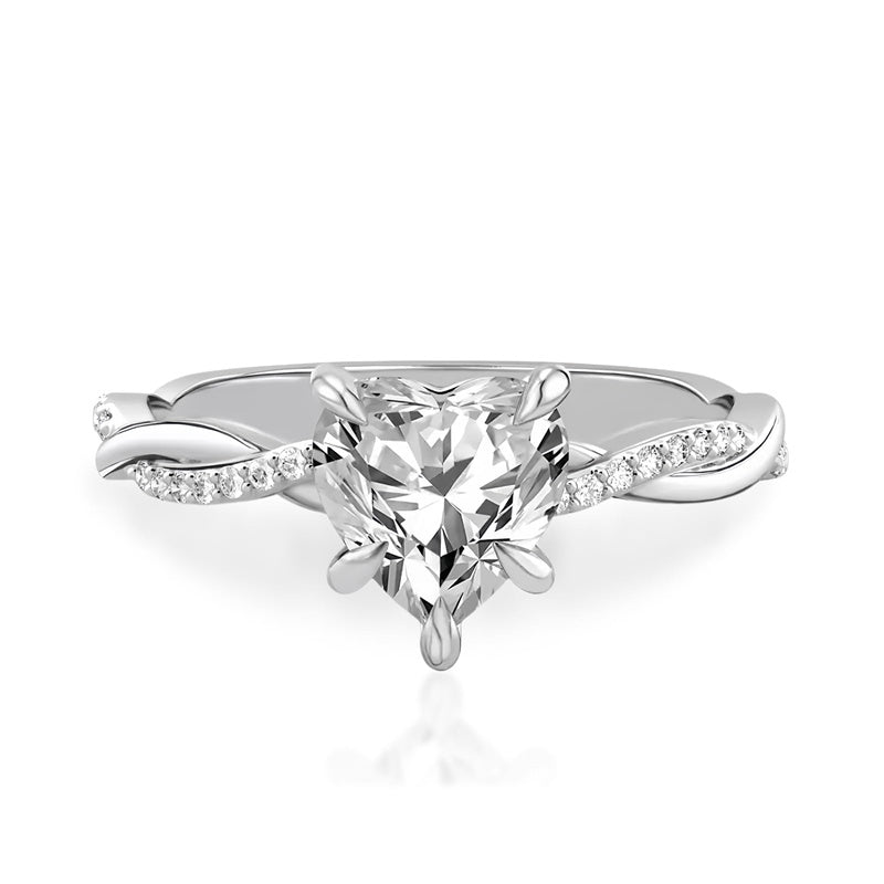 Sterling Silver Heart Shaped Moissanite Engagement Wedding Ring