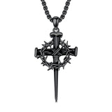 Sterling Silver Crown of Thorn Three Nail Cross Pendant Necklace