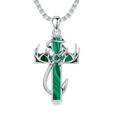 Sterling Silver Fish Hook Cross Pendant Necklace for Men
