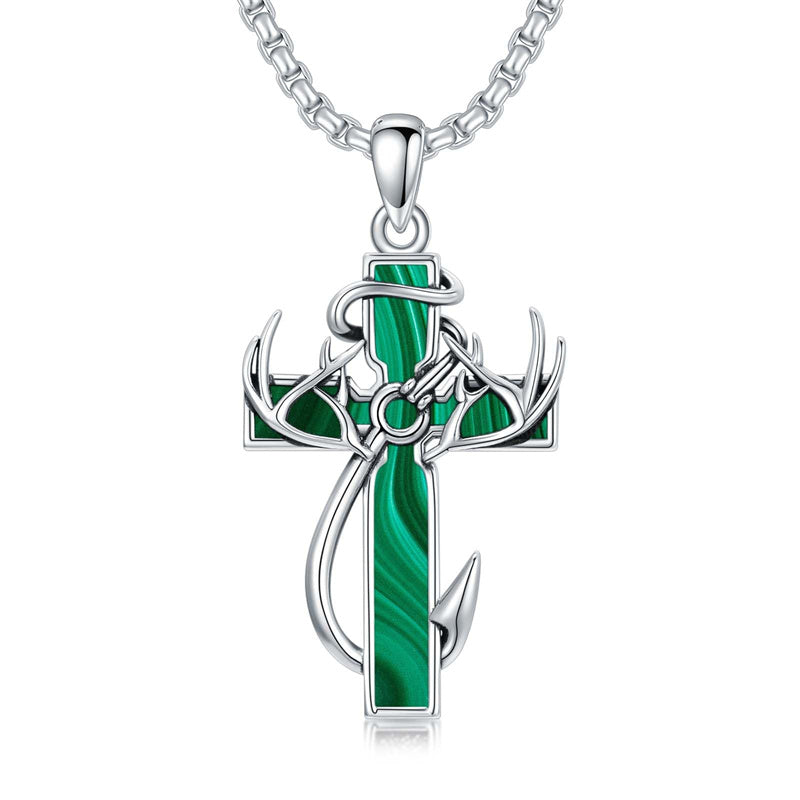Sterling Silver Fish Hook Cross Pendant Necklace for Men