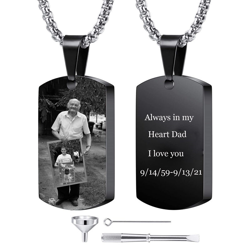 Stainless Steel Personalized Photo Engraved Urn Necklace for Ashes