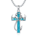 Sterling Silver Fish Hook Cross Pendant Necklace for Men