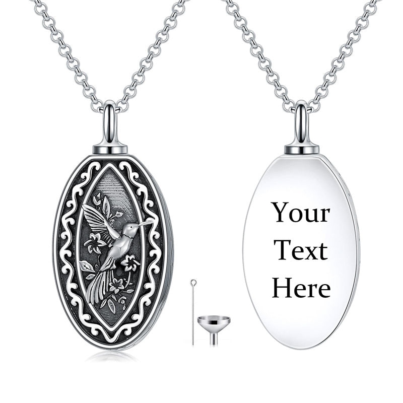 Sterling Silver Personalized Engraved Hummingbird Urn Necklaces for Ashes