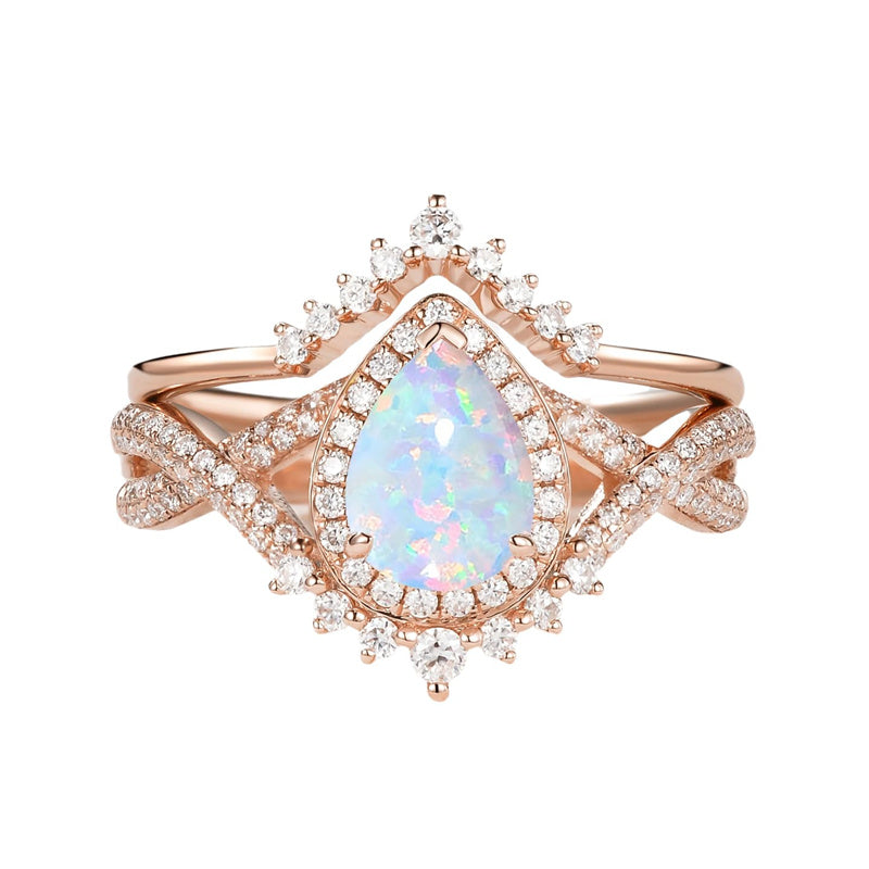 Sterling Silver 10K 14K 18K Gold  Pear Shaped Gemstone Engagement Rings Set