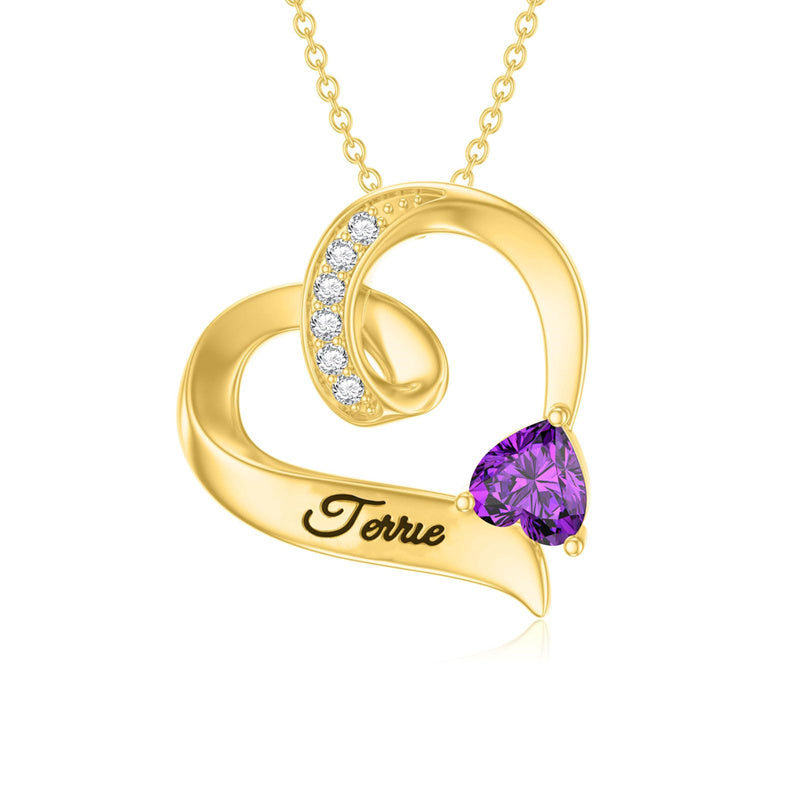 10K 14K 18K Gold Personalized Birthstone Heart Pendant Necklace