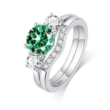 Sterling Silver Green Moissanite Wedding Ring Set