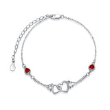 Sterling Silver Double Heart Birthstone Single Layer Anklet