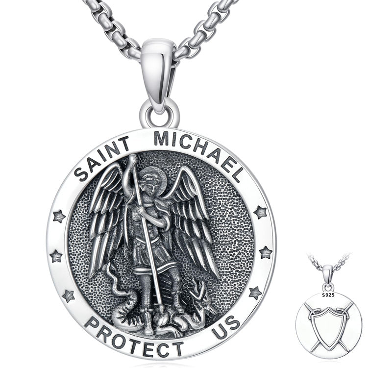 Sterling Silver Saint  Michael Christopher Sebastian Jude Gabriel Anthony Religious Pendant Necklace