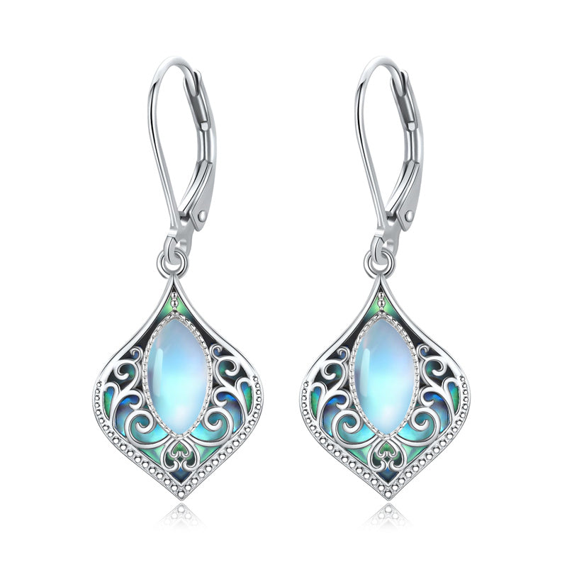 Sterling Silver Teardrop Amethyst Moss Agate White Opal Moonstone Leverback Earrings