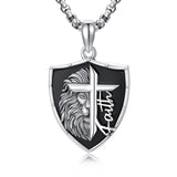 Sterling Silver Faith Bible Lion Pendant Necklace for Men