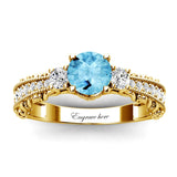Sterling Silver 10K 14K 18K Personalized Engraved 1 Carat  Round Birthstone Engagement Ring