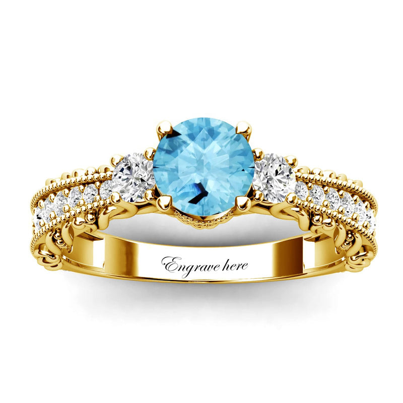 Sterling Silver 10K 14K 18K Personalized Engraved 1 Carat  Round Birthstone Engagement Ring