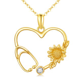14K Gold Heart-Shaped Stethoscope Pendant Necklace
