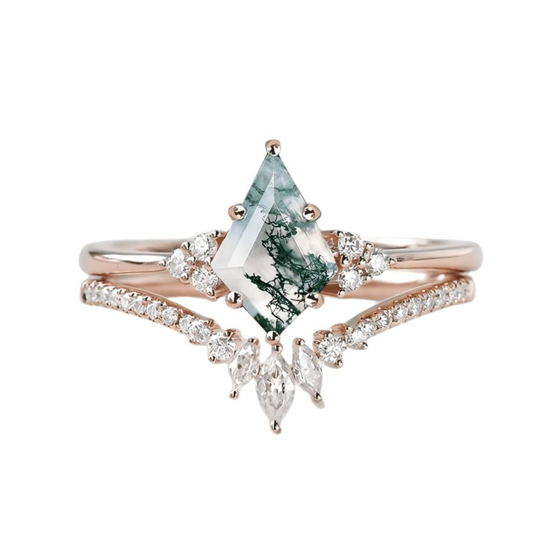 Sterling Silver 10K 14K 18K Gold Kite Cut Gemstone Wedding Ring Set