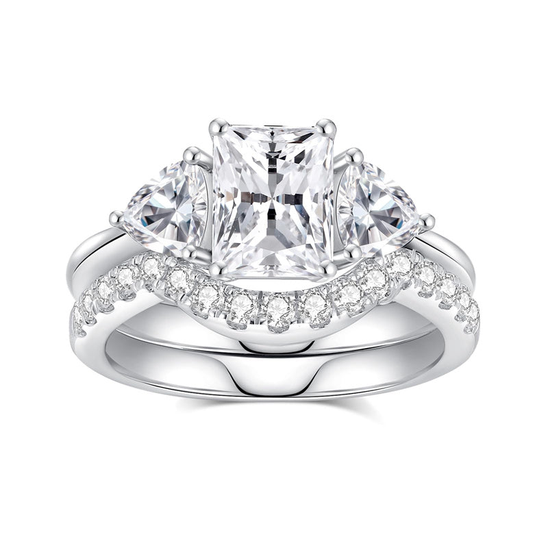 Sterling Silver Moissanite Wedding Ring Set for Women