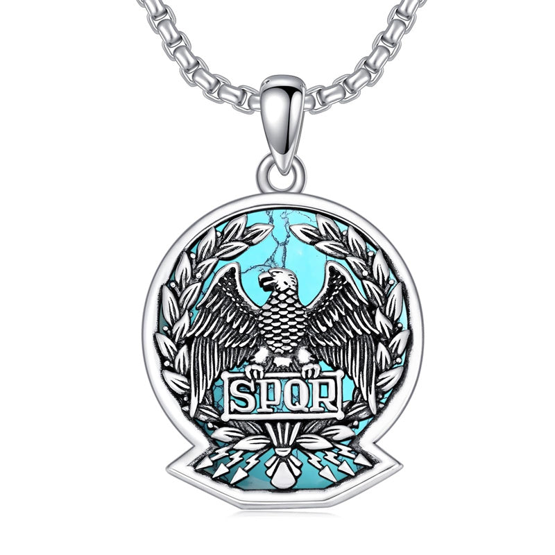 Sterling Silver Eagle SPQR Pendant Necklace for Men