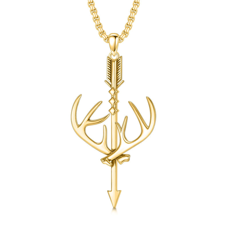 Sterling Silver Cross Deer Antler Fish Hook Hunting Pendant Necklace for Men