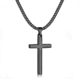 Sterling Silver Cross Pendant Necklace with 3.0mm Stainless Steel Cuban Chain