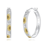Sterling Silver Sunflower Hoop Earrings