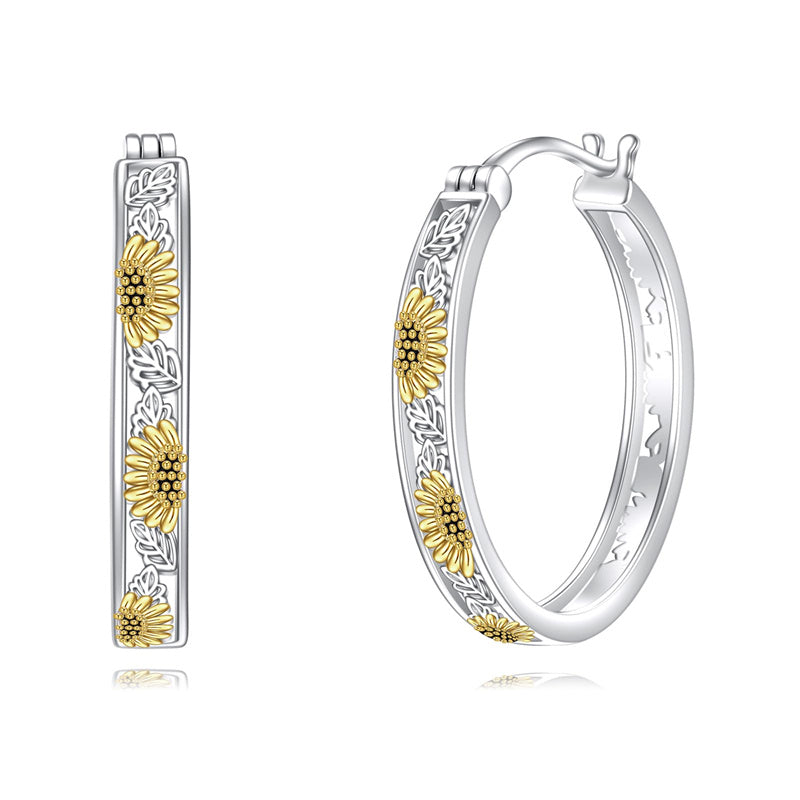 Sterling Silver Sunflower Hoop Earrings