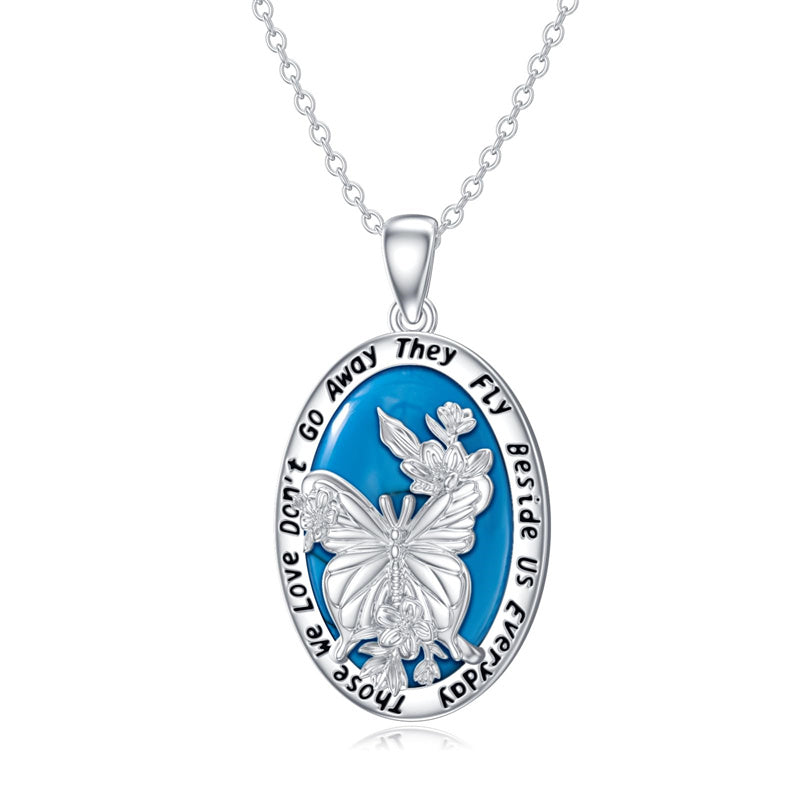 Sterling Silver Turquoise Dragonfly Butterfly Cardinal Pendant Necklace  with Memorial Engraved