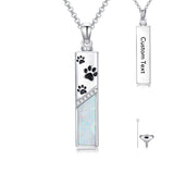 Sterling Silver  Opal Personalized Engraved Bar Pet  Butterfly Dragonfly Tree of Life  Urn Necklace for Ashes