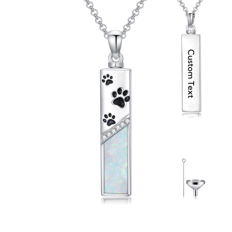 Sterling Silver  Opal Personalized Engraved Bar Pet  Butterfly Dragonfly Tree of Life  Urn Necklace for Ashes
