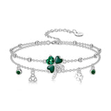 Sterling Silver Four Leaf Clover Multi-layered Anklet