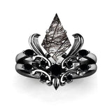 Sterling Silver 10K 14K 18K Personalized Engraved 2CT Natural Black Rutilated Quartz Engagement Ring Set
