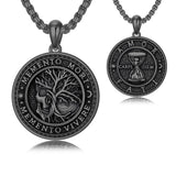 Sterling Silver Memento Mori Gothic Skull Amulet Pendant Necklace for Men