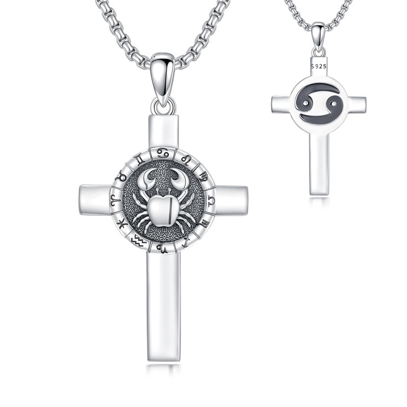 Sterling Silver 12 Constellation Cross Pendant Necklace