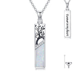 Sterling Silver  Opal Personalized Engraved Bar Pet  Butterfly Dragonfly Tree of Life  Urn Necklace for Ashes