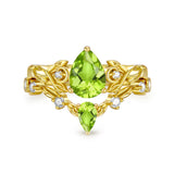 Sterling Silver 10K 14K 18K Gold Pear Cut Gemstone Leaf  Engagement Ring Set