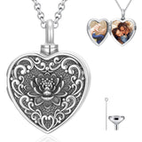 Sterling Silver Personalized Photo Heart Lotus Urn Necklace for Ashes