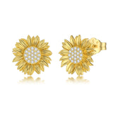 14K Yellow Gold Sunflower  Stud Earrings