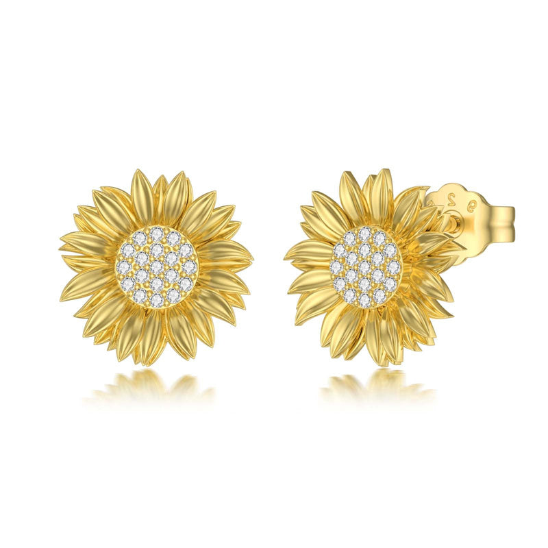 14K Yellow Gold Sunflower  Stud Earrings