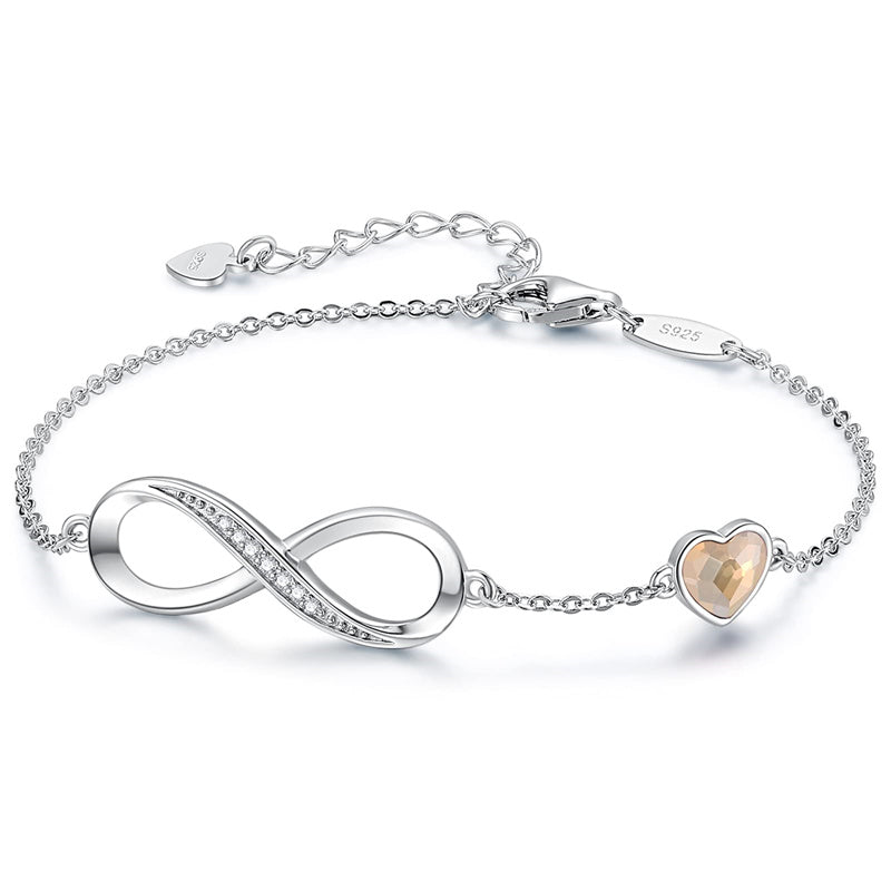 Sterling Silver CZ Infinity Heart Symbol Charm  Pendant Bracelet