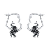 Sterling Silver Fox Frog Leopard Peacock Puppy Animal Hug Hoop Earrings