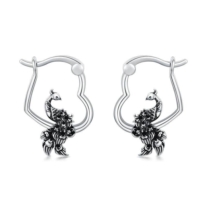 Sterling Silver Fox Frog Leopard Peacock Puppy Animal Hug Hoop Earrings