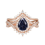 Sterling Silver 10K 14K 18K Gold  Pear Shaped Gemstone Engagement Rings Set