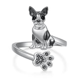 Sterling Silver Black Pug Doberman Boston Terrier Beagle Adjustable Ring