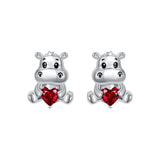 Sterling Silver Hippo Cubic Zirconia Stud Earrings