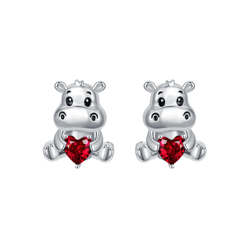 Sterling Silver Hippo Cubic Zirconia Stud Earrings