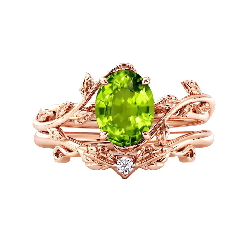Sterling Silver 10K 14K Gold Leaf Oval Cut Vine Gemstone Set Engagement Wedding Ring