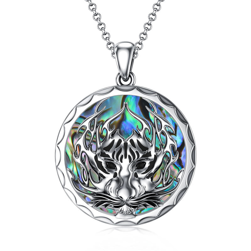 Sterling Silver Aztec Lion Cross Pendant Necklace