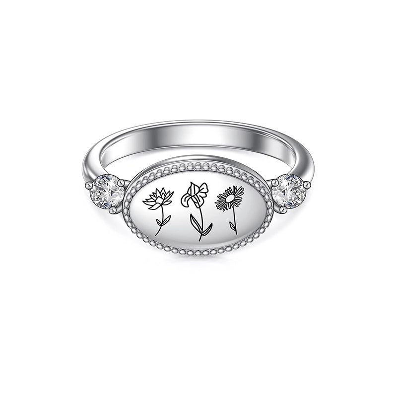 Sterling Silver Personalized Birth Flower Ring Wildflower Nature Ring