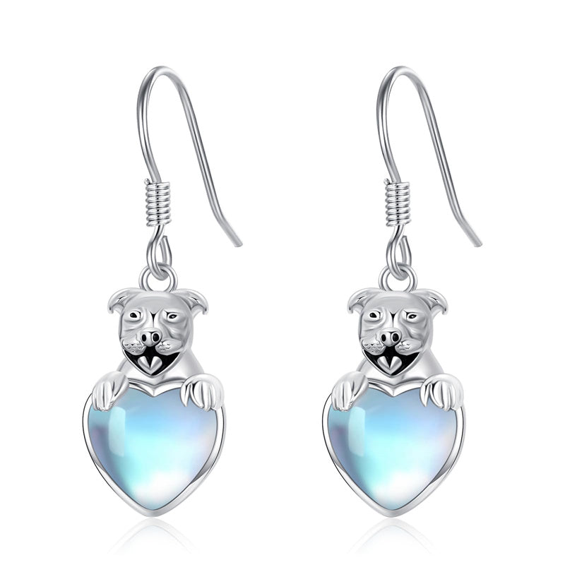 Sterling Silver Pitbull Dangle Earrings