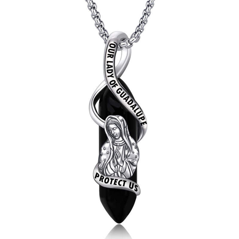 Sterling Silver Crystal Saint Michael Saint Christopher Guardian Angel Guadalupe Pendant Necklace