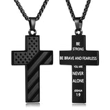 Stainless Steel Inspirational Bible Verse American Flag Cross Pendant Necklace
